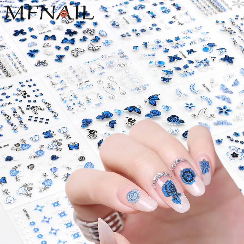 

30 Sheet Mix Type Blue/Silver Nail Stickers Designs Gummed 3D Nail Art Stickers Decals Makep Art Decorations NTL04-2