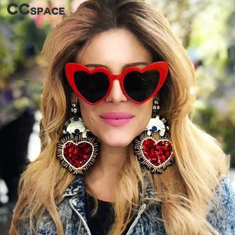 

CCSPACE Ladies Heart Frame Sunglasses For Women Brand Glasses Designer Fashion Black Female Shades 45368