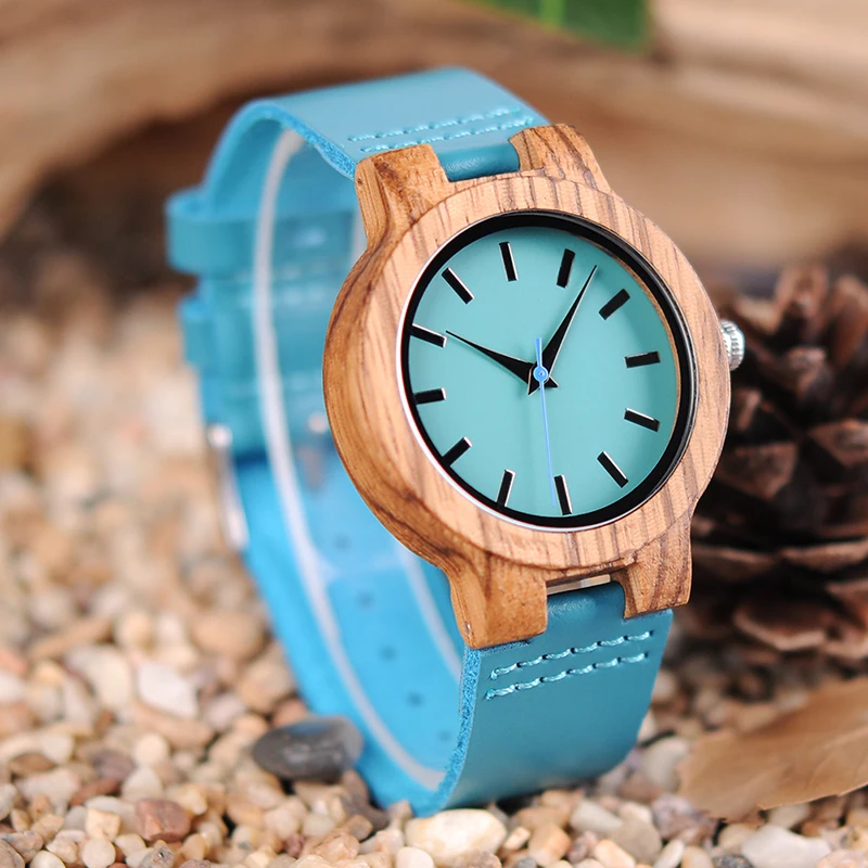Zebrawood BOBO BIRD Couples Watch Blue Leather Belt Crafted Japan Movement Watches Men