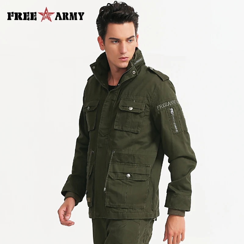 FREE ARMY Autumn Men's Green Jacket Winter Big Pockets Male Windbreaker ...