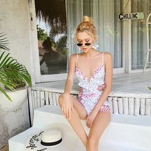 Корейский Европа Роскошный розовый горошек печати рюшами цельный купальник женский сексуальный глубокий V пуш-ап купальник Монокини Купальный Костюм