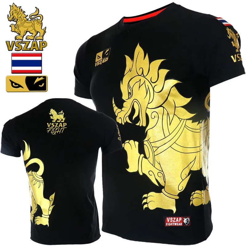 VSZAP огромный Kylin Футболка Мужская Фитнес-тренировка с коротким рукавом UFC Муай Тай высокое качество футболка MMA Fighting Fight Sanda Sporting
