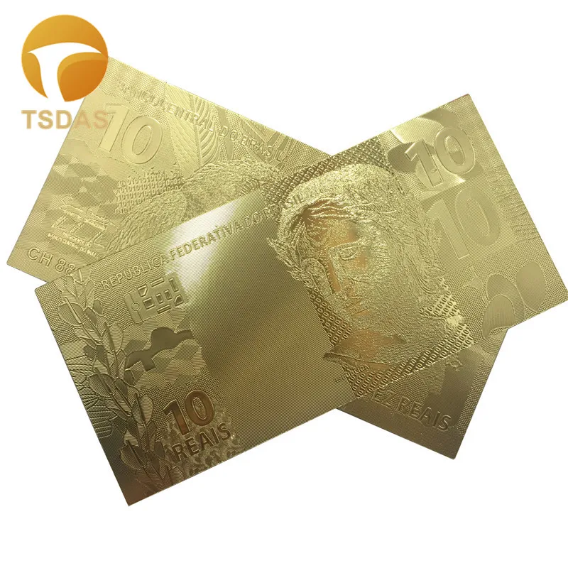 Brazil 10 Real Gold Banknotes World Currency Money For Collections 10pcs lot Bank Notes