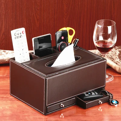 Домашняя мода Многофункциональная Кожаная коробка тканевая насосная коробка Настольный пульт дистанционного управления ящик для хранения ящика - Цвет: plain coffee
