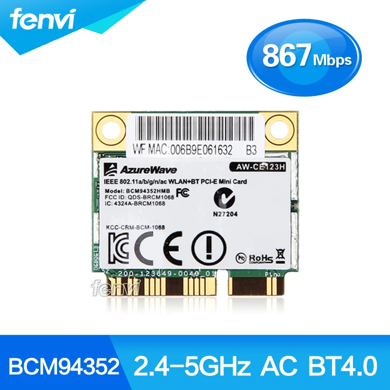 AzureWave Broadcom BCM94352HMB 802 11ac 867Mbps Wireless AC WLAN Bluetooth BT 4 0 Half Mini PCI