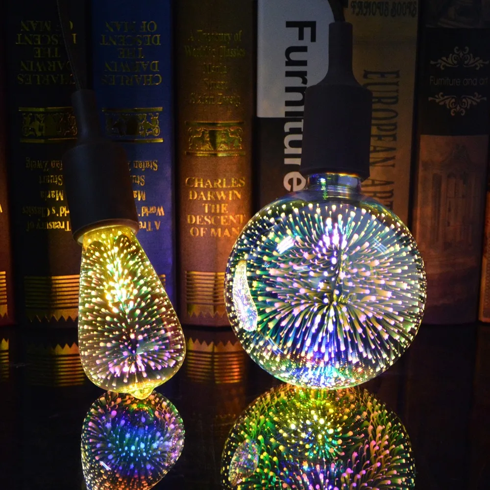 Antikue светодио дный 3D ночник E27 220 В A60 G80 G95 фейерверк лампочки праздник Рождество Винтаж украшения дома лампа