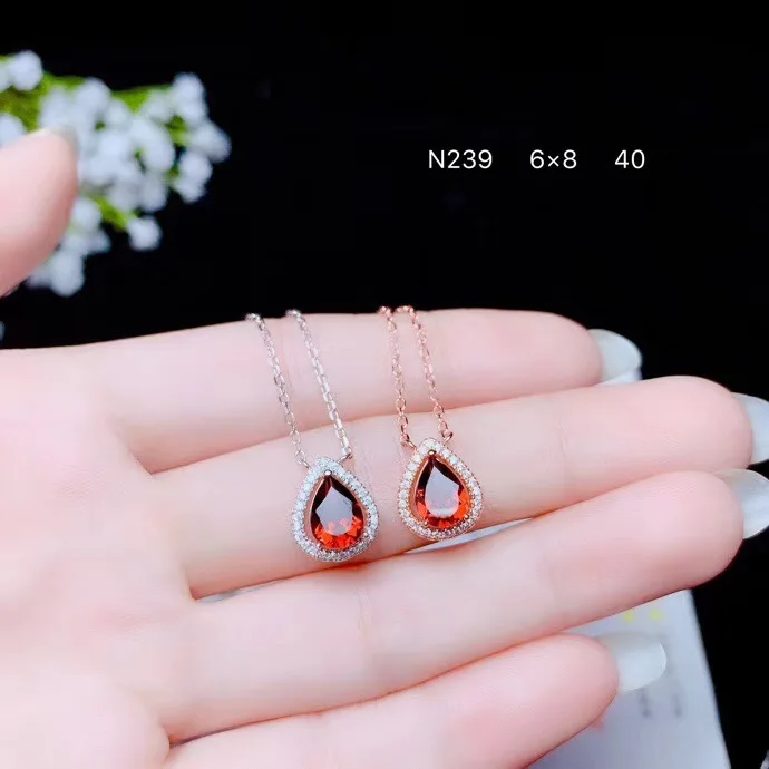 Goedkoop Nieuwste Ontwerp Dropping Ketting 925 Puur Zilver Granaat Red Ruby Ketting Speciale Prijs Pakket