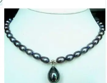 

Women Gift Freshwater new Real 7-8MM Black Akoya Cultured Pearl/Shell Pearl Pendant(12x16MM) Necklace 18Genuine Selling Huge