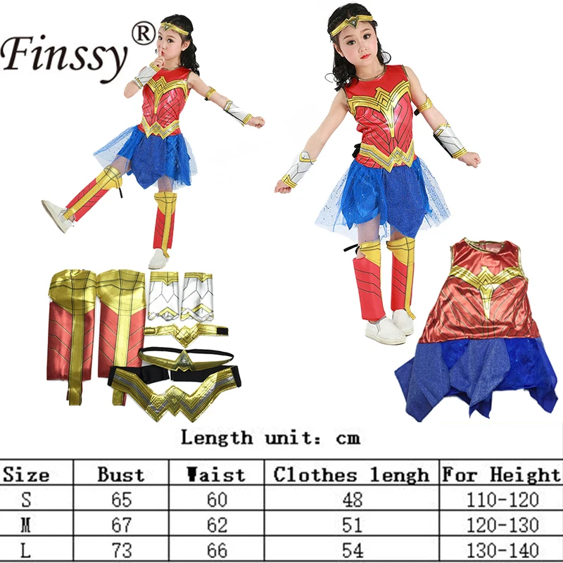 

Wonder Woman Kids Girls Fancy Dress Justice League Cosplay Halloween Costumes for Kids Supper Hero Costume 110-140cm height