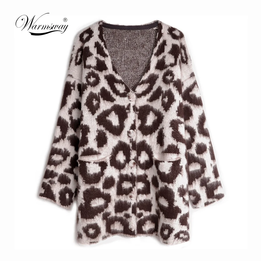 Wholesale High Quality 2019 Spring Autumn leopard single breasted knitting long cardigan Plus sie sweater Oversized coat C-393