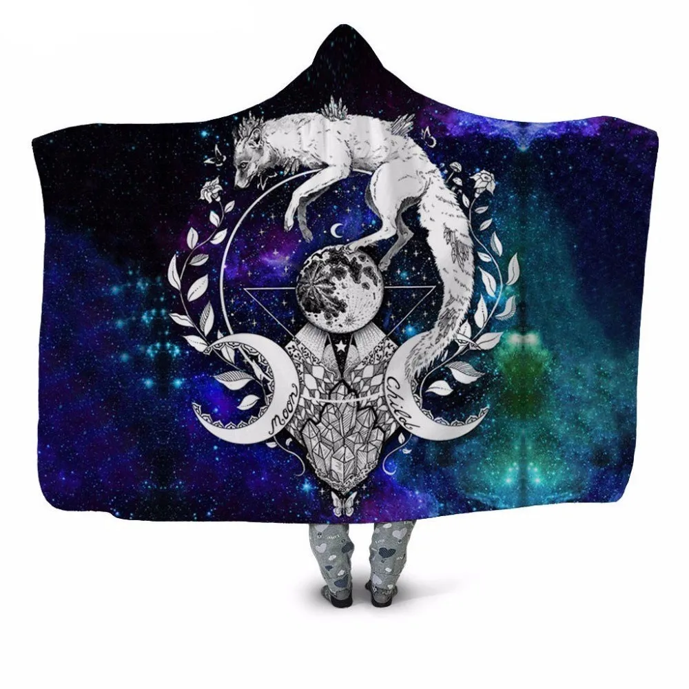 

Galaxy Fox Night Hooded Blanket 3d Print Plush For Adult Youth Warm Wearable Sofa Fleece Throw Blanket Home Office Washable New
