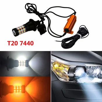 

2pcs WY21W T20 7440 Canbus Free Error 4014 60SMD LED Turn Signal Light Bulb Auto W21W Daytime Driving Lamp 2 Modes White Amber