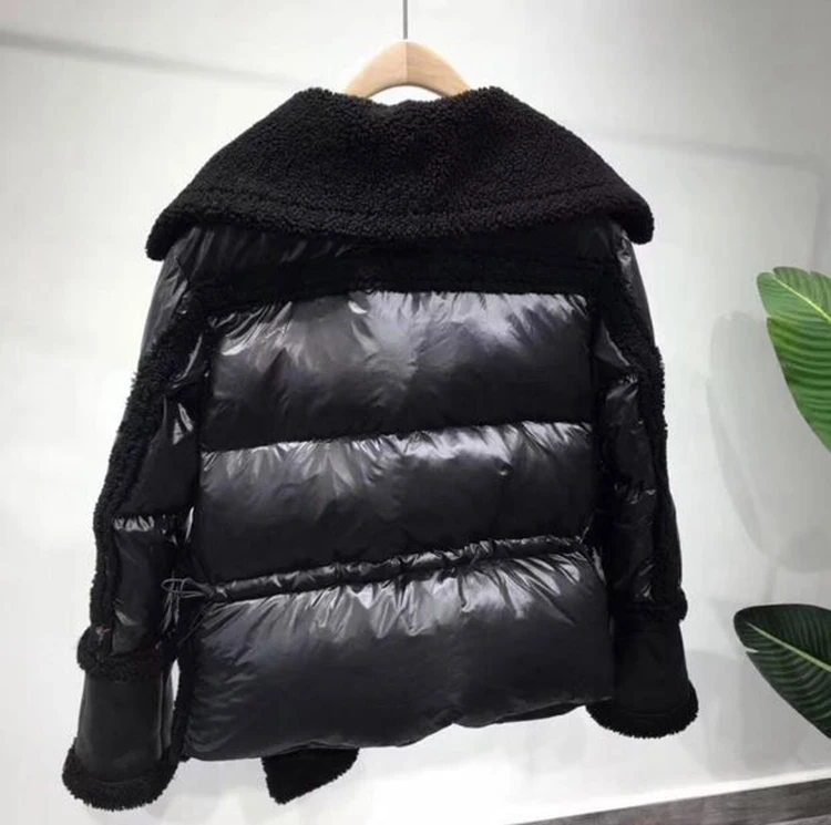 genuine leather and fur duck down coat silver (22)
