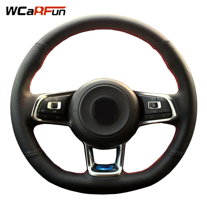 

WCaRFun Black Artificial Leather Car Steering Wheel Cover for Volkswagen Golf R Golf 7 GTI MK7 VW Polo GTI Scirocco 2015 2016