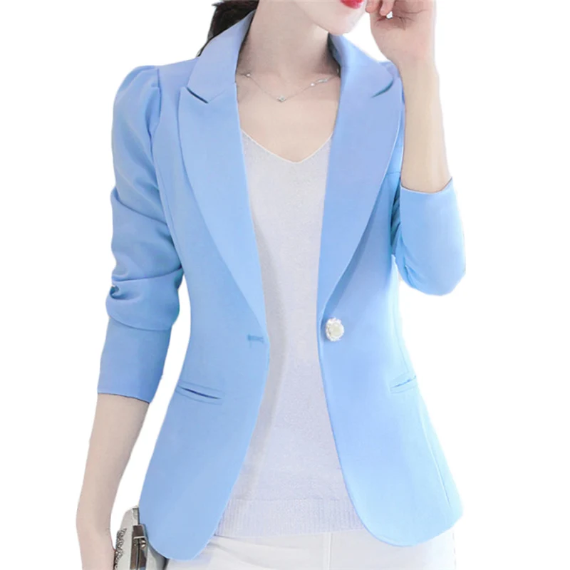 

2022 Spring Autumn New Korean long-sleeved small Suit Jacket Women Elegant Casual Suits Coat Women's Sky Blue Suits Blazers F212