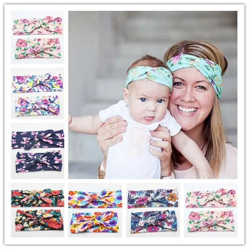 Naturalwell-ensemble bandeau Turban maman et Me | Bandeau, bandeau Boho, Floral, à la mode, avec topnœud, cadeaux pour maman et fille, HB010