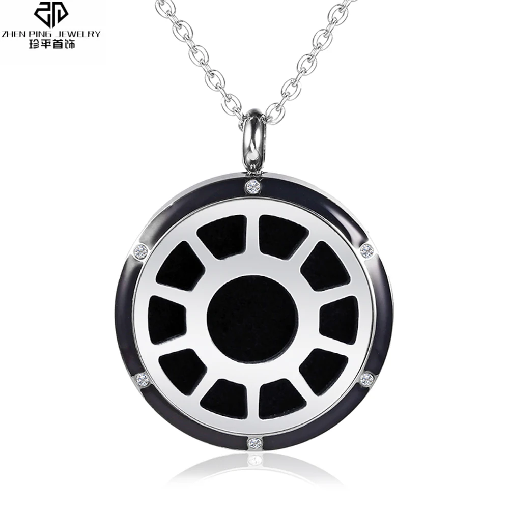 

Round Crystal Aromatherapy Diffuser Necklace Enamel Perfume Diffuser Stainless Steel Essential Oil Locket Pendant for Men Women