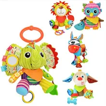 Elephant Fox Lion Owl Monkey animals Stuffed plush toys Baby Stroller Rattle toys dolls with teether