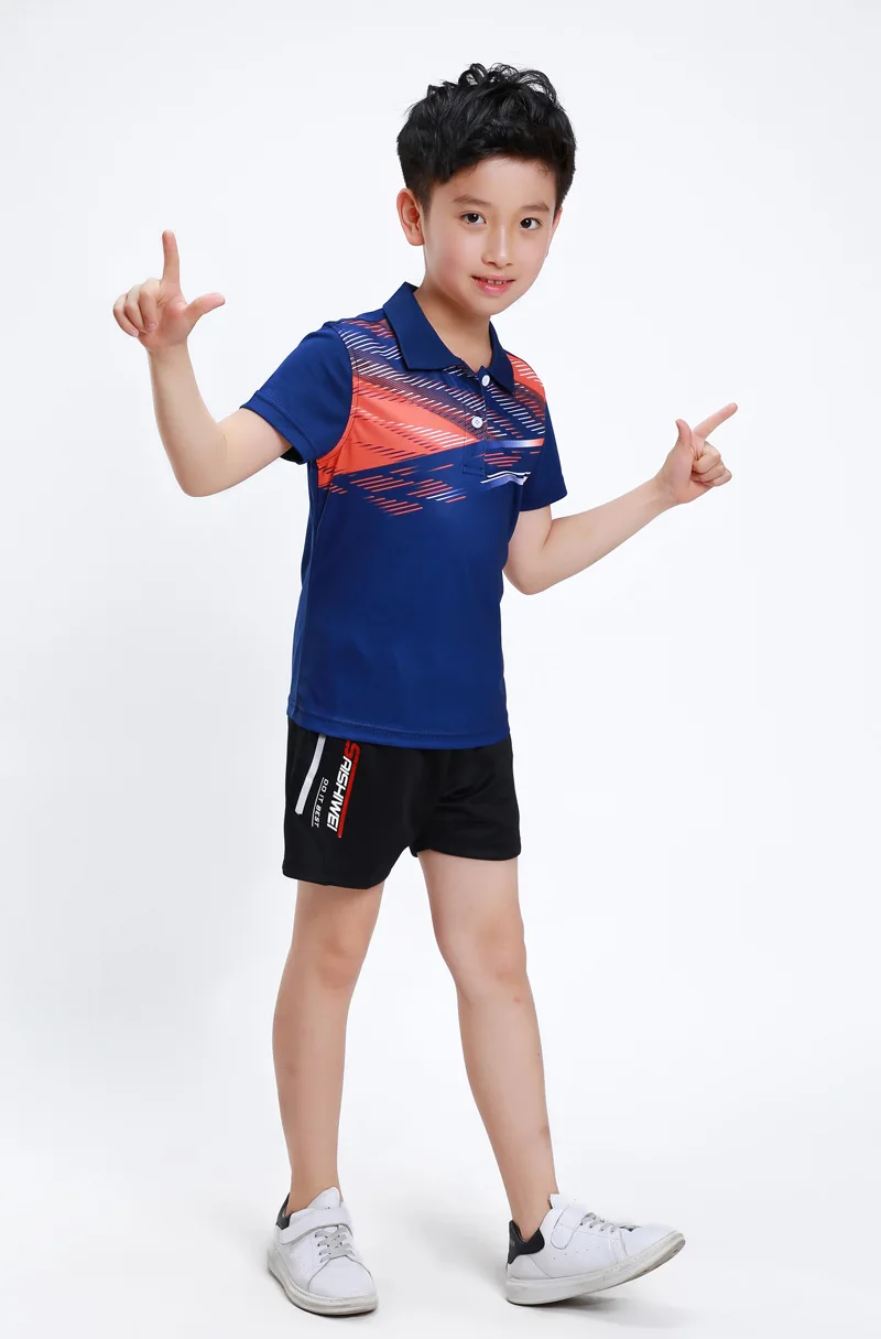 Рубашка для бадминтона; Детские рубашки; футболка для настольного тенниса; дышащая быстросохнущая футболка для тенниса; спортивная одежда для мальчиков; Спортивный костюм; XS-3XL - Цвет: Child black