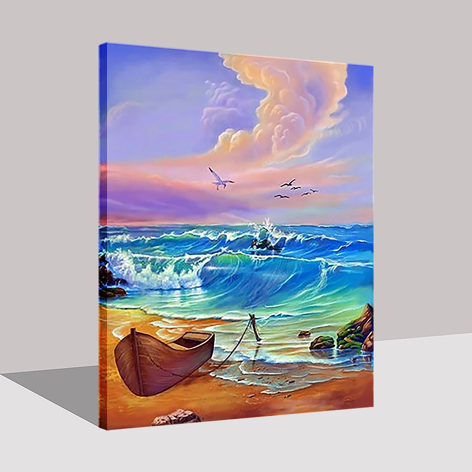 Art DIY By Number Kit Oil Painting Scenery Seascape Landscape Ocean Hand Painted