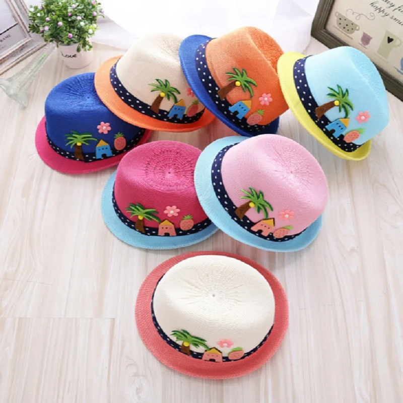 Детская мультяшная джазовая шляпа, ярлык дерева, свернутая соломенная шляпа для мальчиков, Пляжная летняя кепка для девочек, детская летняя кепка, Панама, детские шляпы кепки