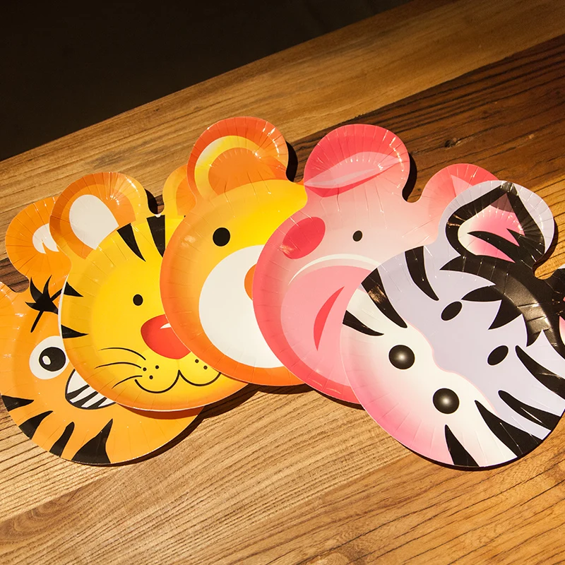 

6pcs Bear Theme Birthday Party decoration Kids Forest Animals Environmental Disposable Safari Wild Bear Paper Cake Plate