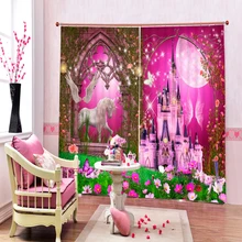 New Europe 3D Blackout Curtains Cartoon Pink Castle Pumpkin Carriage Pattern Fabric Children Bedroom Curtains for Living Room