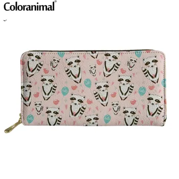 

Coloranimal Cartoon Animal Raccoon Fox Print Wallets Multi-function Card Holder Leather Zip Wallets Storage Long Clutch Purse