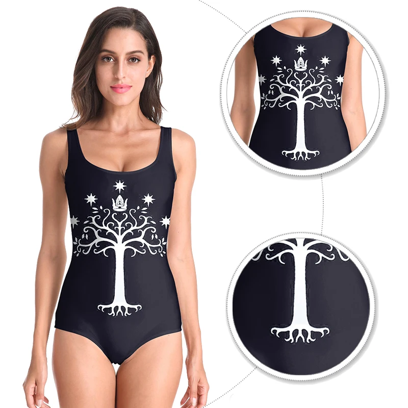 

New Black Summer Bathing Suit Print Swimsuit One Piece Tree of Life Swimwear Women Piece Swimsuit Beachwear Swim Suit Swimsuit