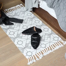 Morocco холщовый коврик для кухни, напольный коврик с геометрическим принтом, коврики с кисточками для кровати, ванной комнаты, гостиной, 50x80 см, черный, белый