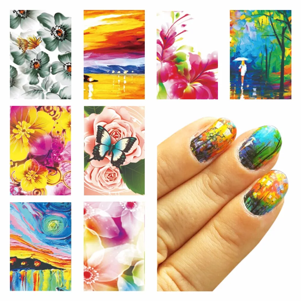 

YWK 1 Sheet Oil Painting Design Water Decals Water Transfer Foils Nail Art Sticker Manicure Decorations Tools Sticker