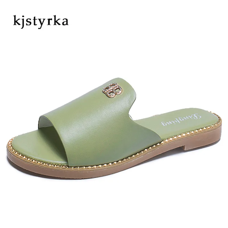 Kjstyrka chaussures femme Мода г. лето кристалл Тотем снаружи однотонная удобная обувь женские шлёпанцы для женщин pantoufle femme - Цвет: Светло-зеленый