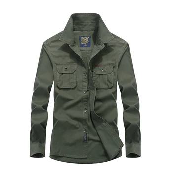 

Men Shirt Military Mens Long Sleeve Slim Fit Tactical Blue Khaki Army Green Shirt High Quality Dress Shirt Men Plus Size 4XL