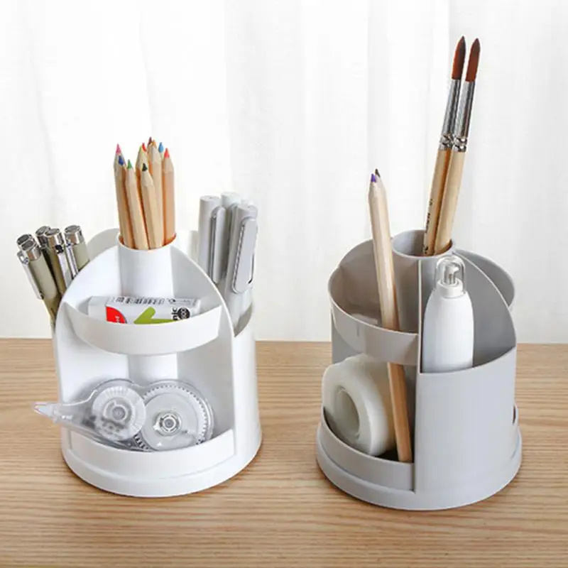 

Desk 360 Degree Rotated Pen Holder Multi Grid Pencil Stationery Storage Case Cylinder Shape School Multifunction Office Home