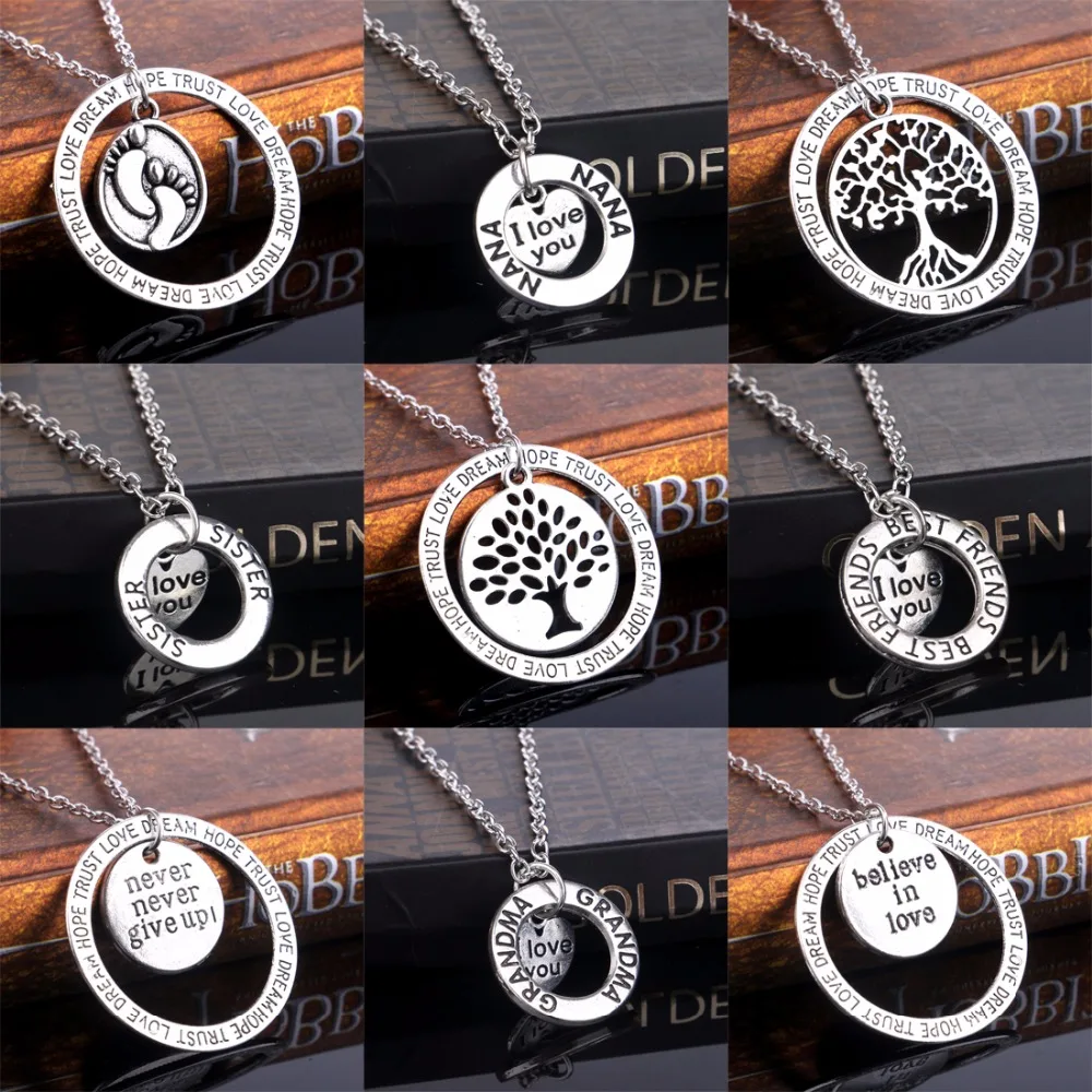 

Heart I Love You NANA Sister Daugther Mom Best Friends BFF Heart Tree Of Life Footprint Silver Family Pendant Necklace Collier