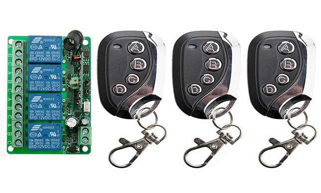 

DC12V 4CH Wireless Remote Control Switch System Receiver & 3* metal waterproof Remote/ window/Garage Doors