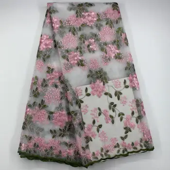

2018 top selling African green and pink fabric high quality embroidered mesh fabric new design nigerian french lace fabrics RC12