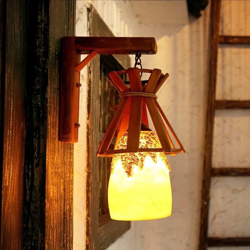 

Southeast Asia Rural Style Concise Bamboo Wall Lamp Aisle Balcony Restaurant Study Room Livingroom Decoration Lamp Free Shipping