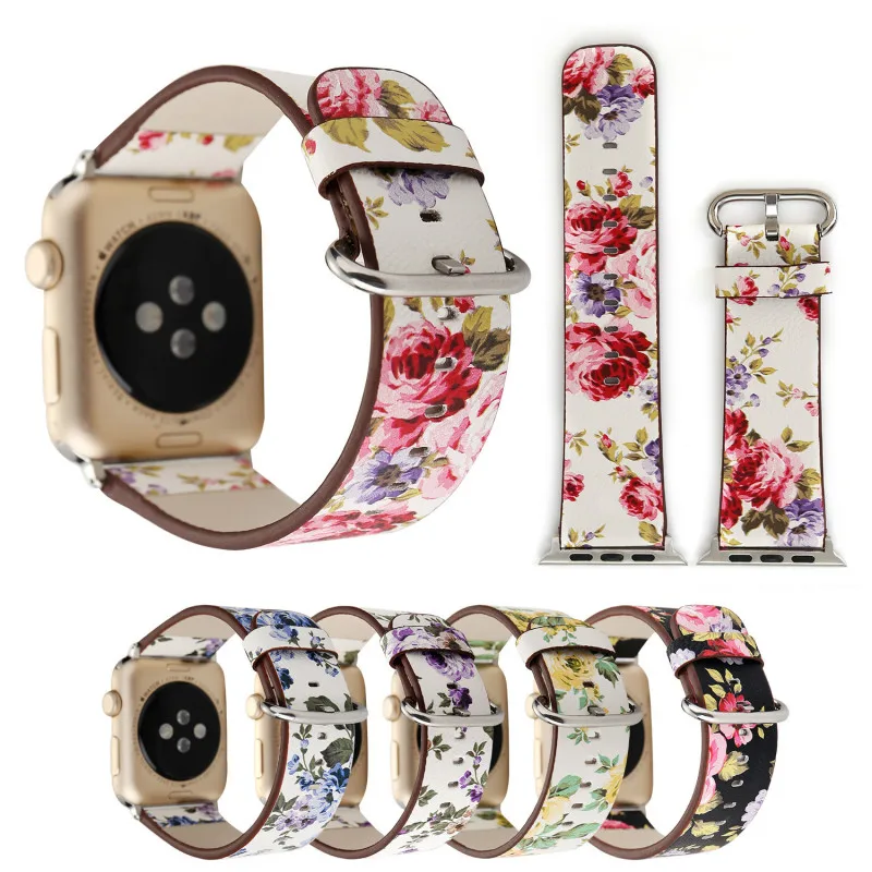 

38mm 42mm Floral Leather Watch strap for Apple Watch Band Flower Bracelet for iWatch Vintage Wrist Strap