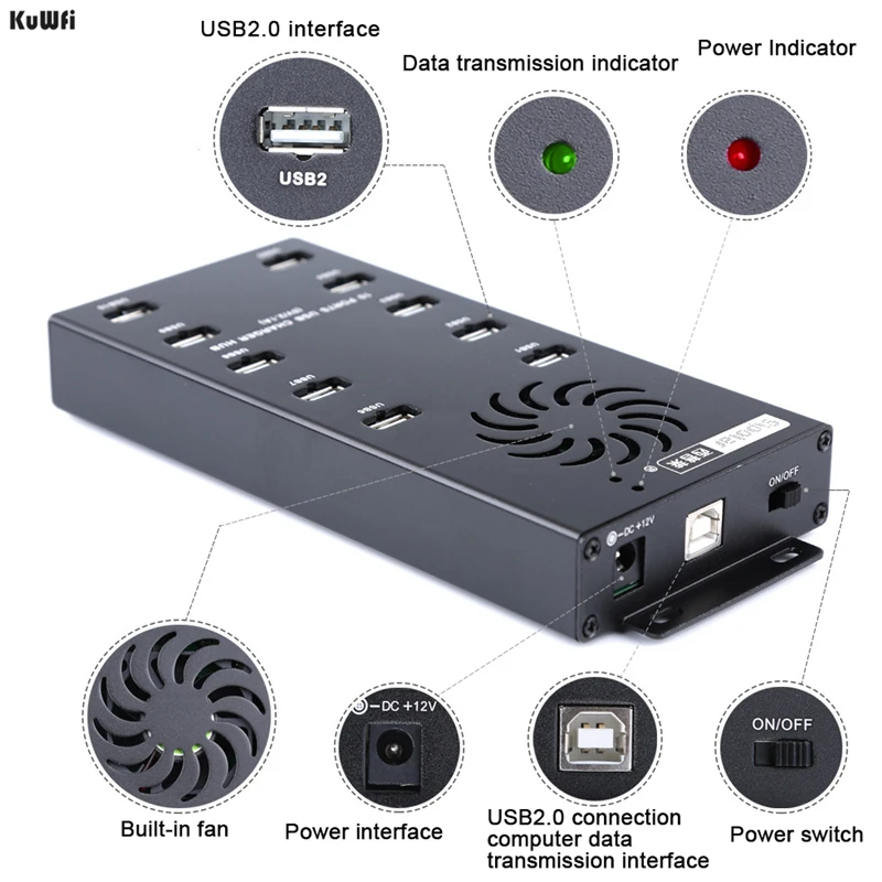 KuWFi usb хаб Зарядное устройство концентратор из Алюминий сплав с Dc12v Вход в