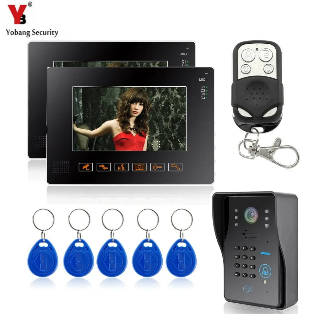 

YobangSecurity 9" Video Door Phone Doorbell Intercom System With RFID Keyfobs KeyPad Night Vision Rainproof 1 Camera 2 Monitor