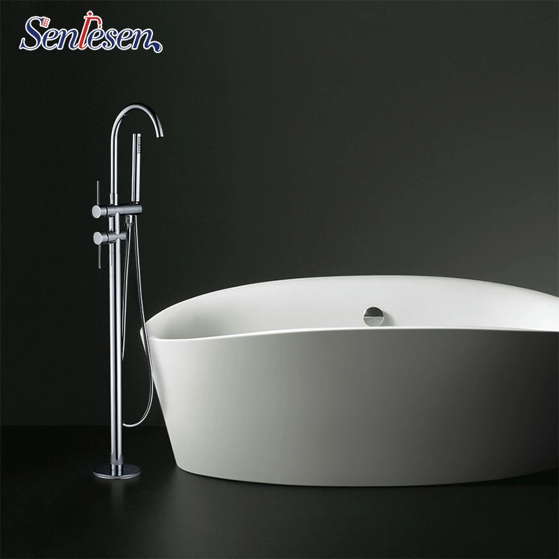 Senlesen Bathroom Free Standing Tub Faucet Single Handle Chrome Brass Cold and Hot Water Mixer Tap Para Bathtub Faucets