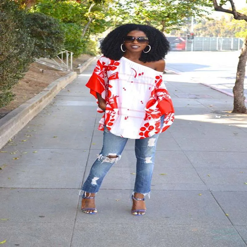 

African Clothes 2019 Sexy Off The Shoulder Loose White Blouse Women Dashiki Vintage Tops Shirts Boho Clothing Vestidos