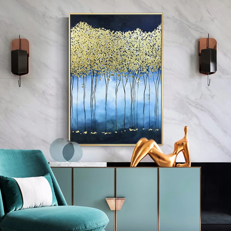 

Modern Abstract Decorative Wall Art Blue Canvas Painting Print Picture and Poster for Living Room Bedroom Home Decor Unframed