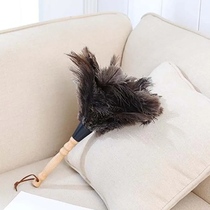 Anti-Static Ostrich Feather Fur Brush Duster Dust Cleaning Tool Wooden Handle