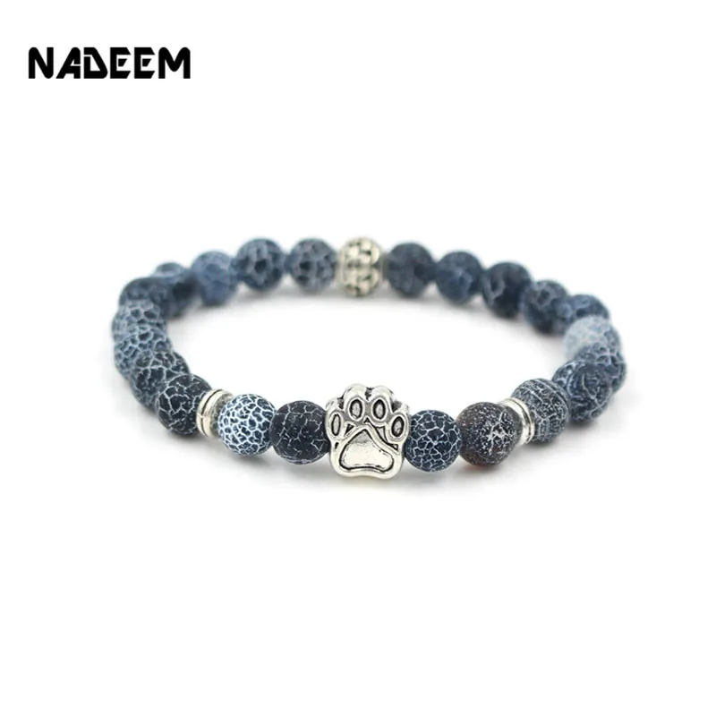 Womens Bracelet Natural Stone Mala Bead Yoga Bracelet Pitbull Dog Hand Paw 8mm Elastic Rope Bead Bracelet Fashion Men Women Jewelry