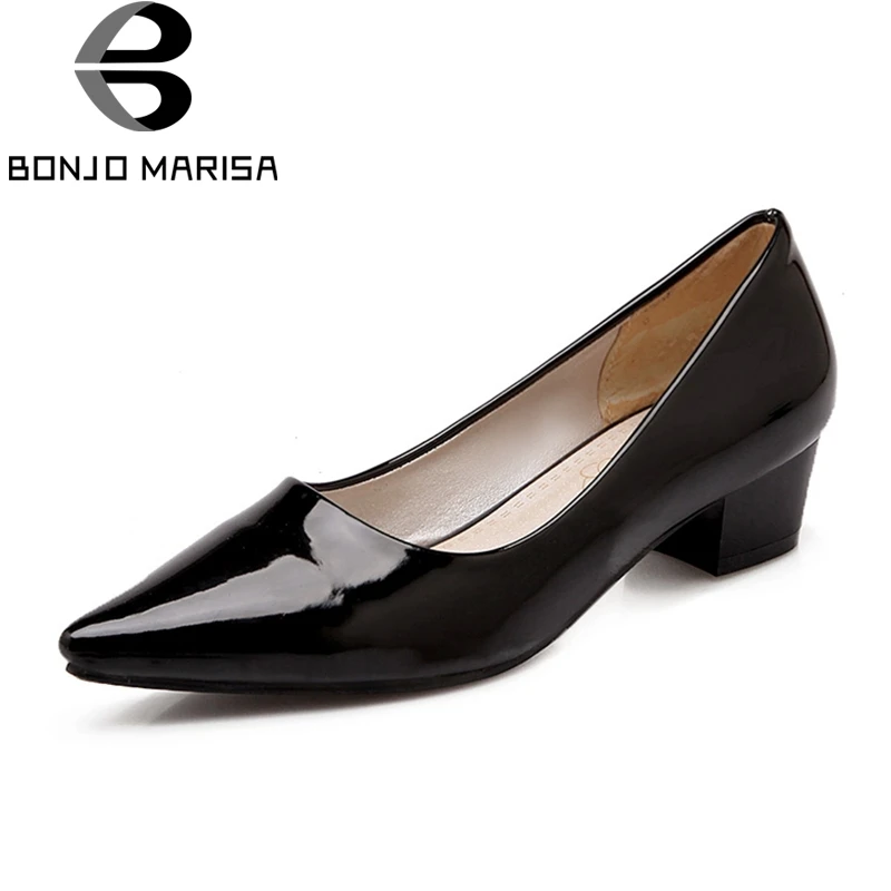 

BONJOMARISA High Quality Big Size 32-43 Chunky Heel Pumps Shoes Woman Candy Color Slip On Pointed Toe Comfortable Shoes Women