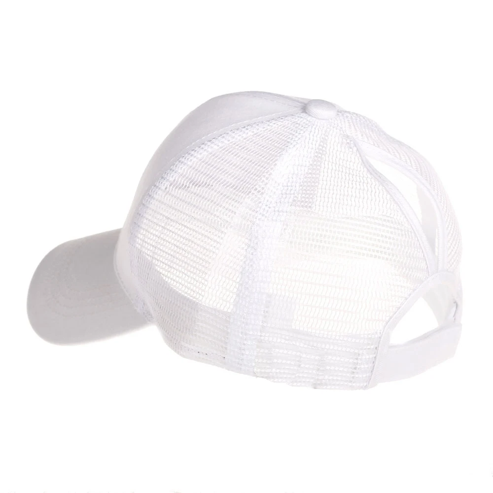 Шикарная блестящая бейсбольная кепка «конский хвост», женская модная летняя сетчатая Кепка, Повседневная Спортивная Кепка с регулируемой застёжкой в стиле хип-хоп - Цвет: Solid White CC