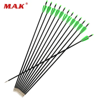 

6/12/24 pcs 30 Inches Fiberglass Arrow Spine 400 with 2 Green 1 White Feather for Archery Hunting Shooting