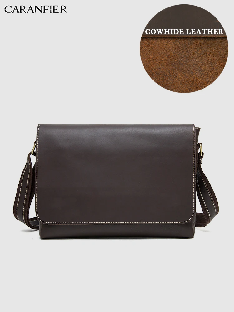 CARANFIER رجل حقيبة خمر جلود الأبقار الأصلية جودة الكتف Crossbody أكياس الأعمال الترفيه المحمولة حقيبة ساعي